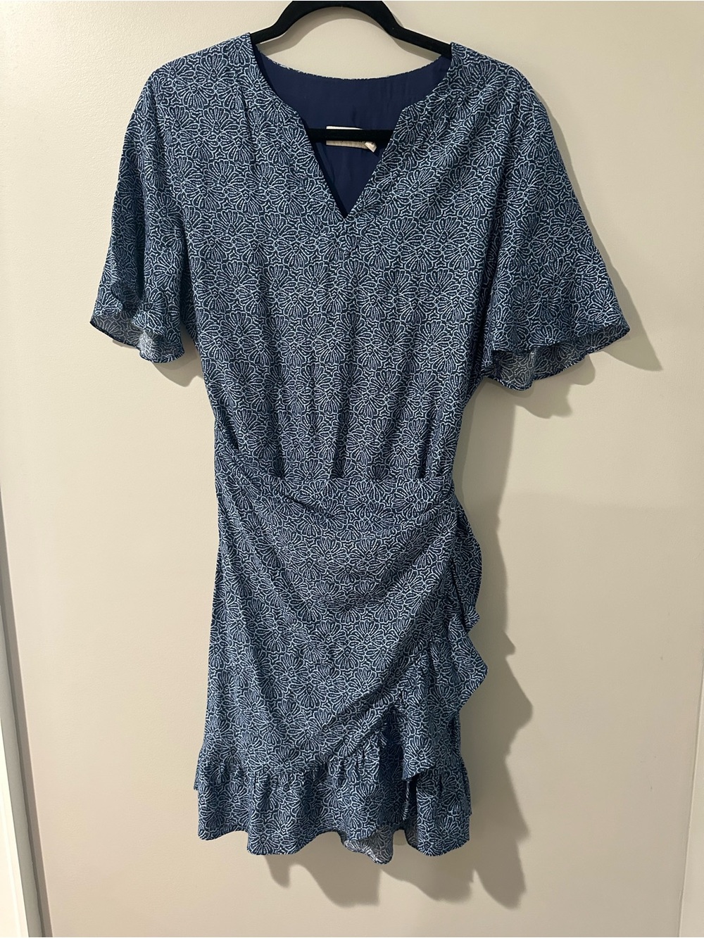 Vineyard Vines Blue Floral Ruffle Wrap-Style Dress